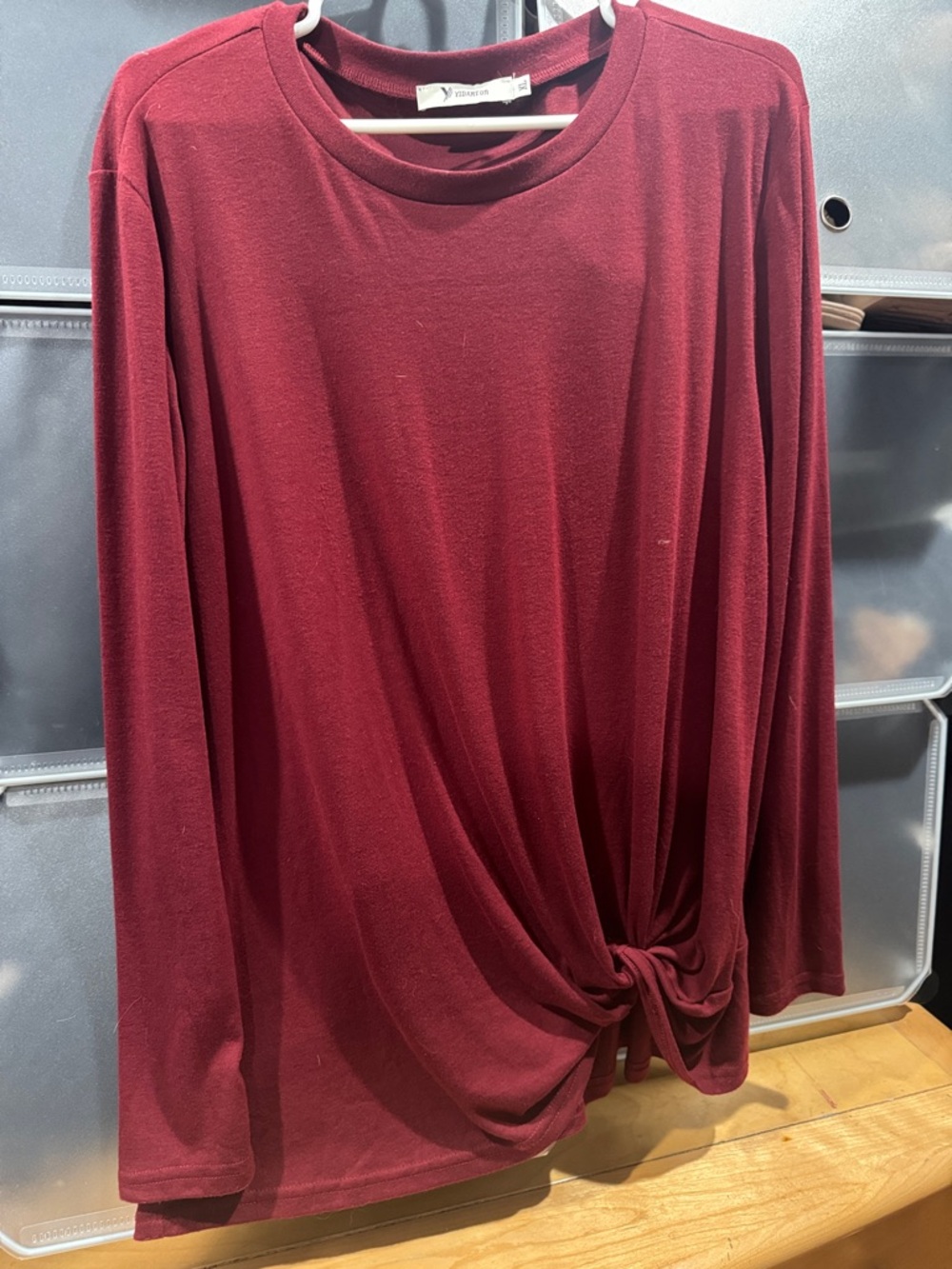 Burgundy Knot-Front Long Sleeve Top